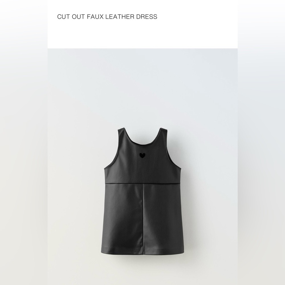 Zara girls cut out heart black faux leather dress
